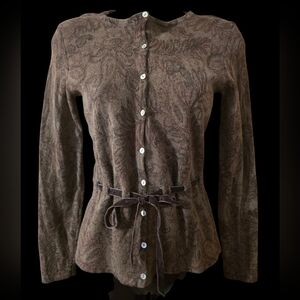 Elegant Brown Floral Button-Down Women's Shirt Lambs Wool Rabbit Velvet tie